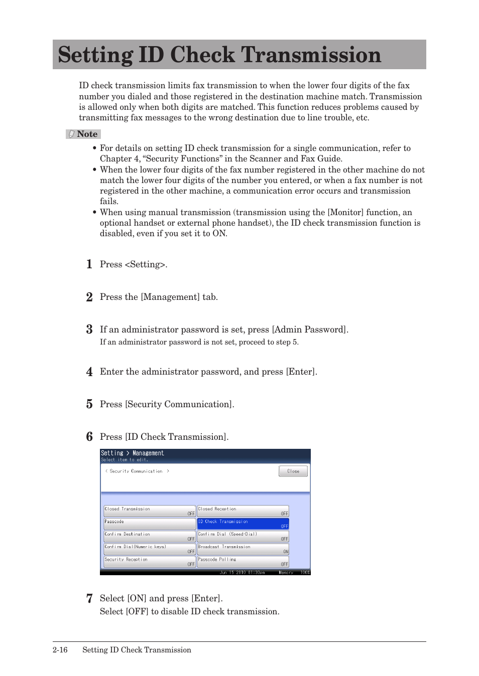 Setting id check transmission, Setting id check transmission -16 | Muratec QUADACCESS MFX-2590 User Manual | Page 65 / 165