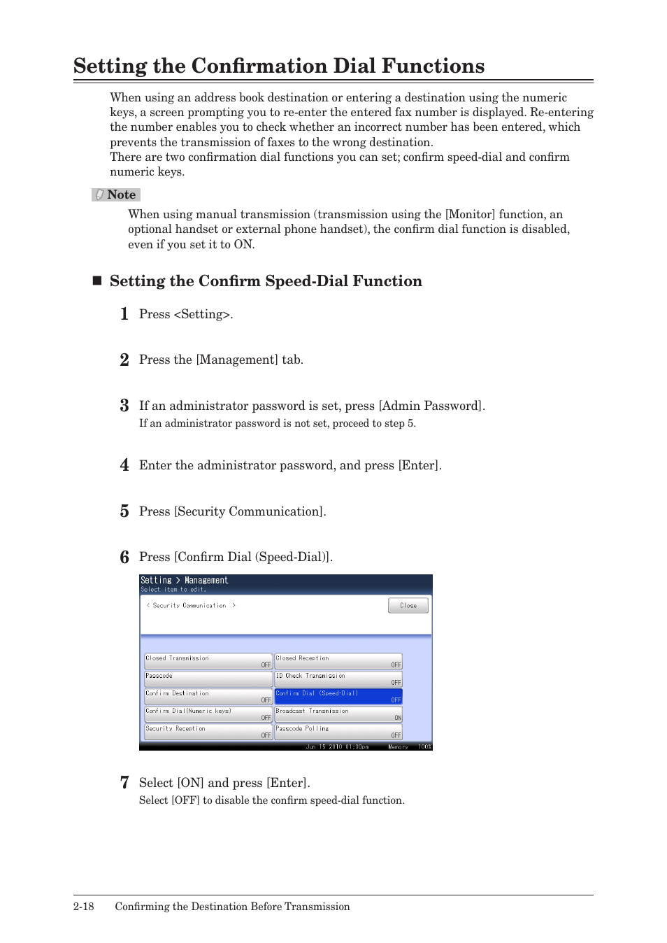 Setting the confirmation dial functions, Setting the confirmation dial functions -18 | Muratec QUADACCESS MFX-2590 User Manual | Page 67 / 165
