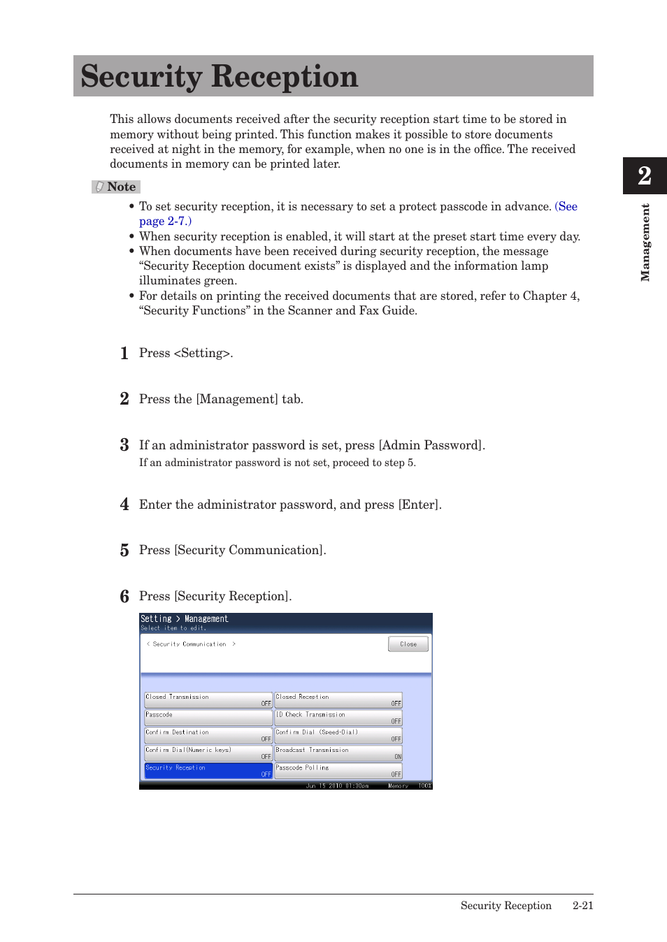 Security reception, Security reception -21 | Muratec QUADACCESS MFX-2590 User Manual | Page 70 / 165