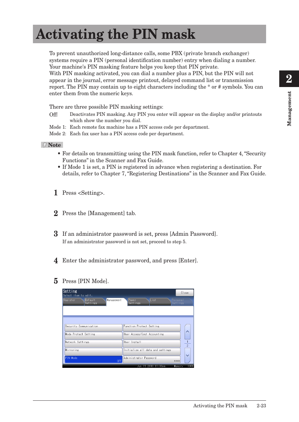 Activating the pin mask, Activating the pin mask -23 | Muratec QUADACCESS MFX-2590 User Manual | Page 72 / 165