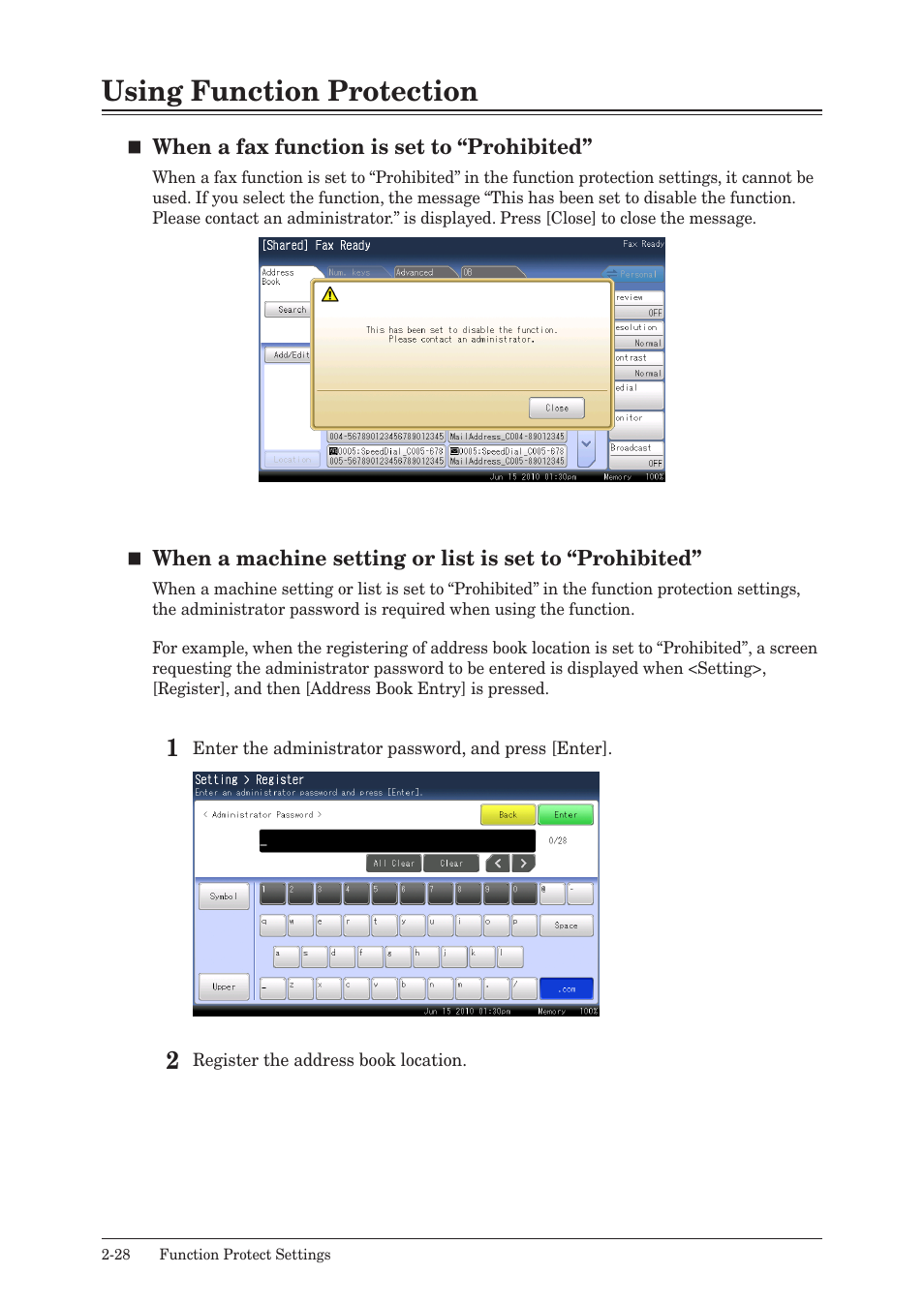 Using function protection, Using function protection -28 | Muratec QUADACCESS MFX-2590 User Manual | Page 77 / 165