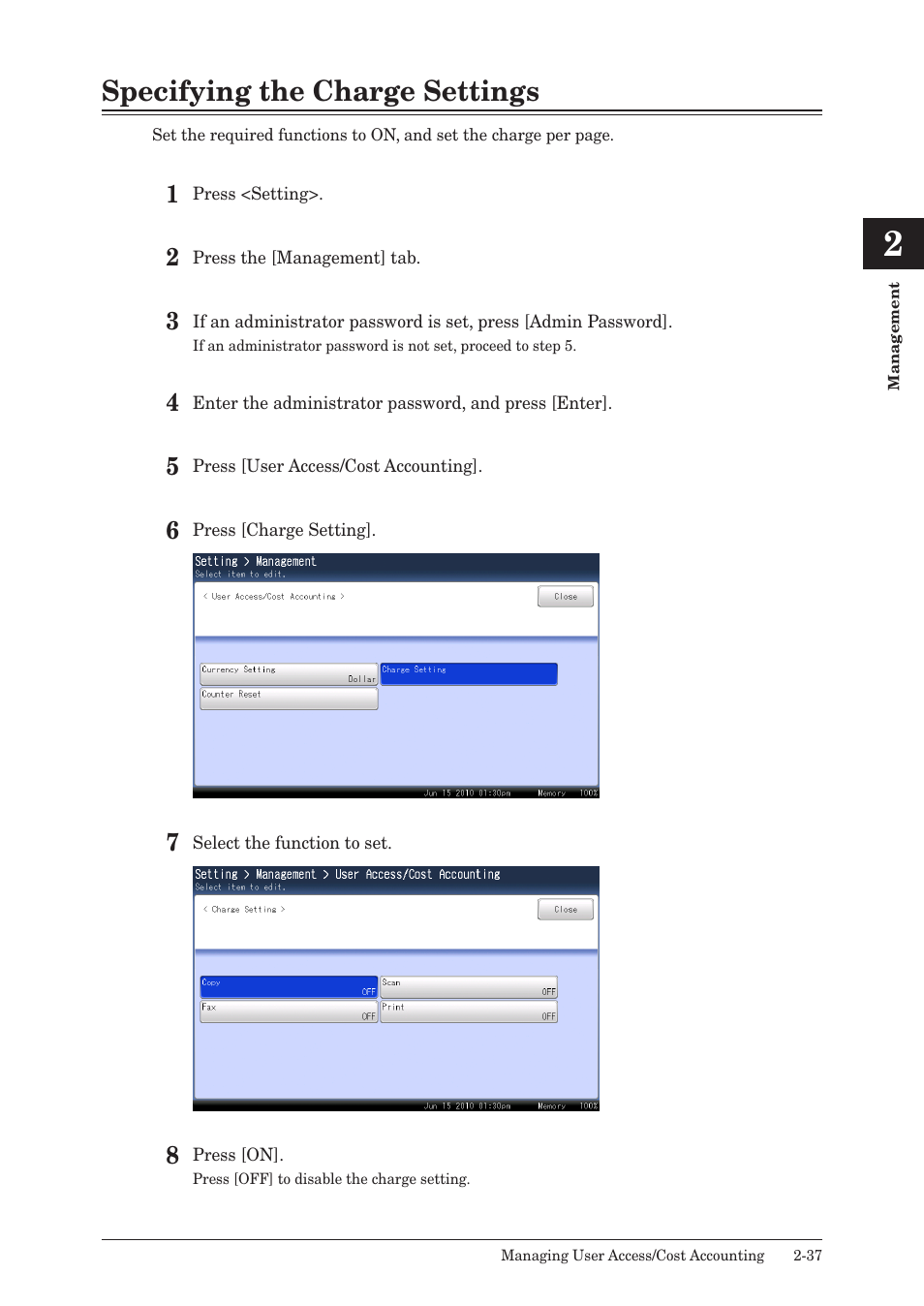 Specifying the charge settings, Specifying the charge settings -37 | Muratec QUADACCESS MFX-2590 User Manual | Page 86 / 165