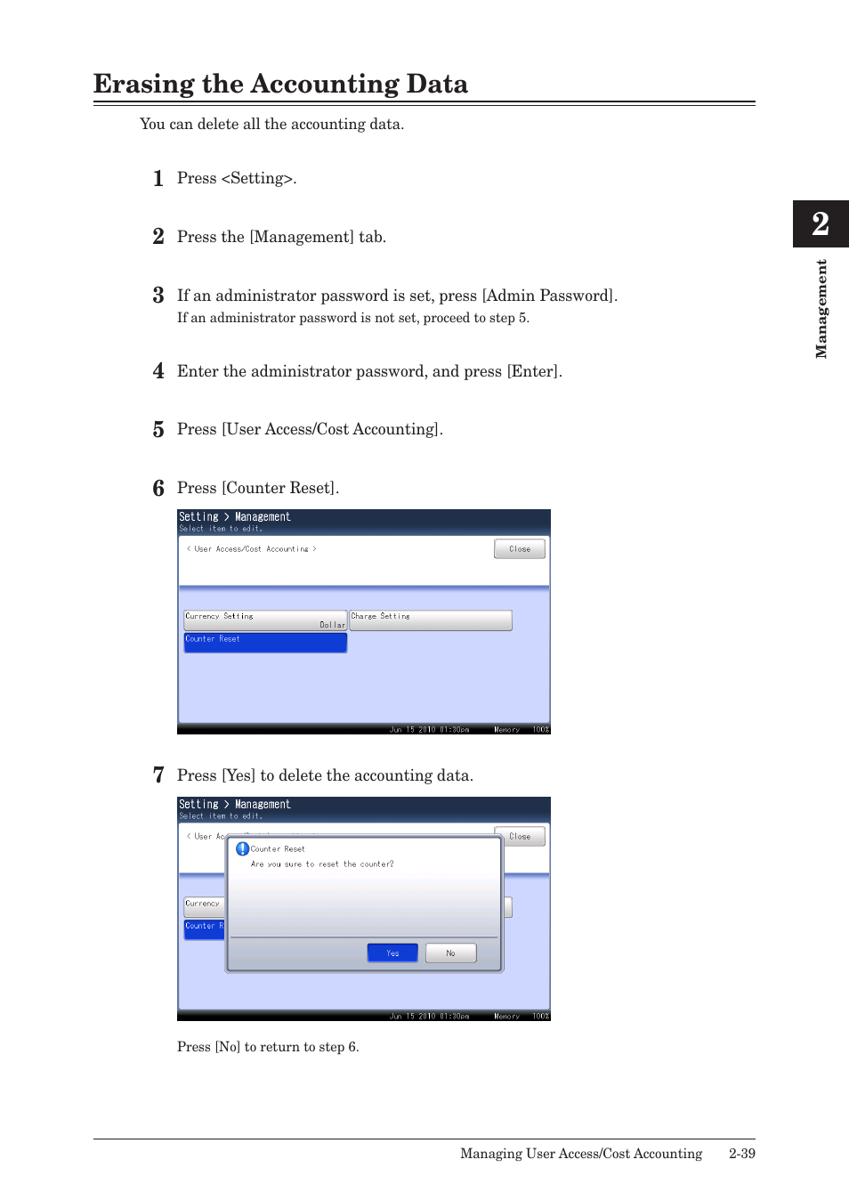 Erasing the accounting data, Erasing the accounting data -39 | Muratec QUADACCESS MFX-2590 User Manual | Page 88 / 165