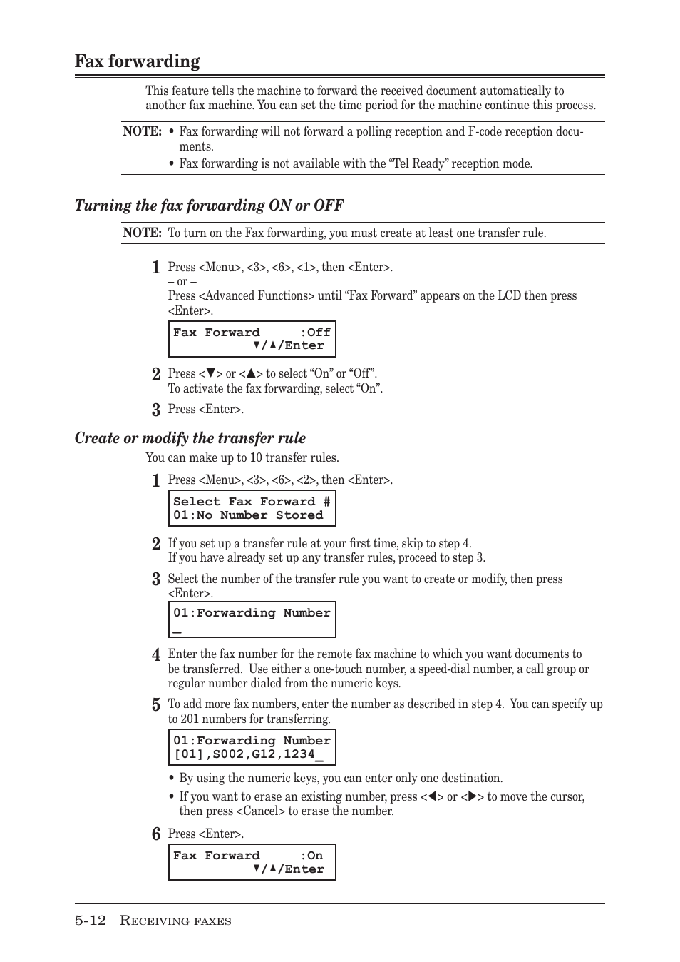 Fax forwarding, Fax forwarding -12, P. 5-12 | Muratec MFX-1350 User Manual | Page 101 / 197
