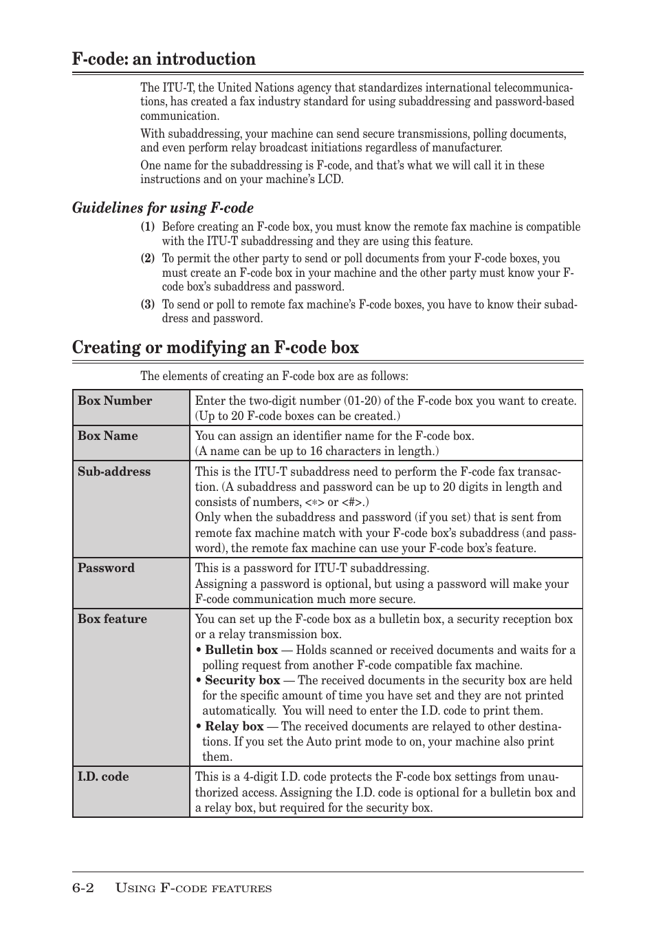 F-code: an introduction, Creating or modifying an f-code box, F-code: an introduction -2 | Creating or modifying an f-code box -2, Guidelines for using f-code | Muratec MFX-1350 User Manual | Page 105 / 197