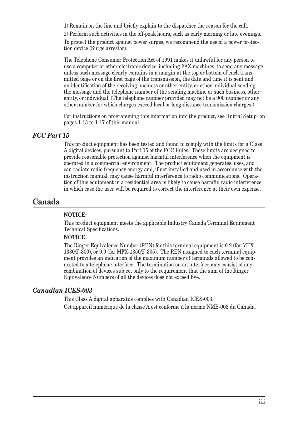 Canada | Muratec MFX-1350 User Manual | Page 11 / 197