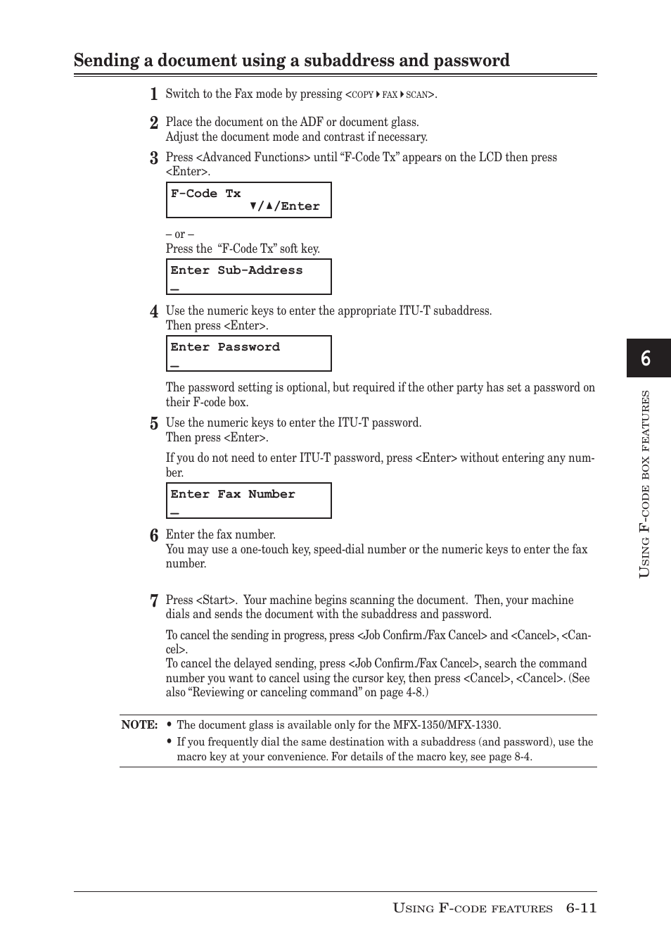 Sending a document using a subaddress and password, P. 6-11 | Muratec MFX-1350 User Manual | Page 114 / 197