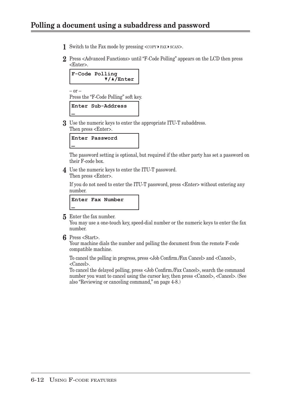 Polling a document using a subaddress and password, P. 6-12 | Muratec MFX-1350 User Manual | Page 115 / 197