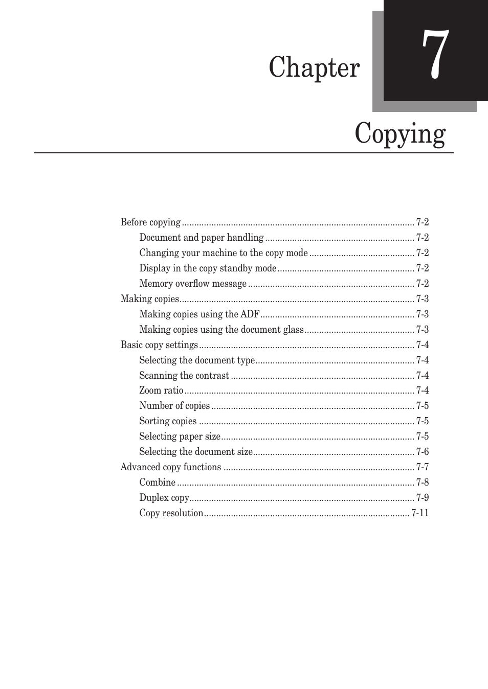 Chapter 7 copying, Chapter 7, Copying -1 | Chapter copying | Muratec MFX-1350 User Manual | Page 116 / 197