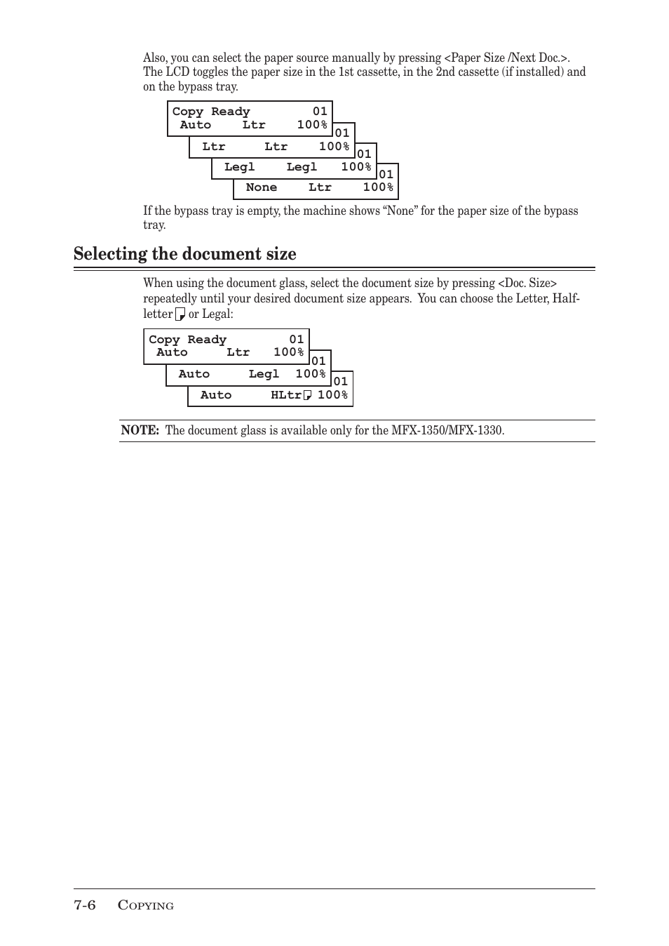 Selecting the document size, Selecting the document size -6 | Muratec MFX-1350 User Manual | Page 121 / 197