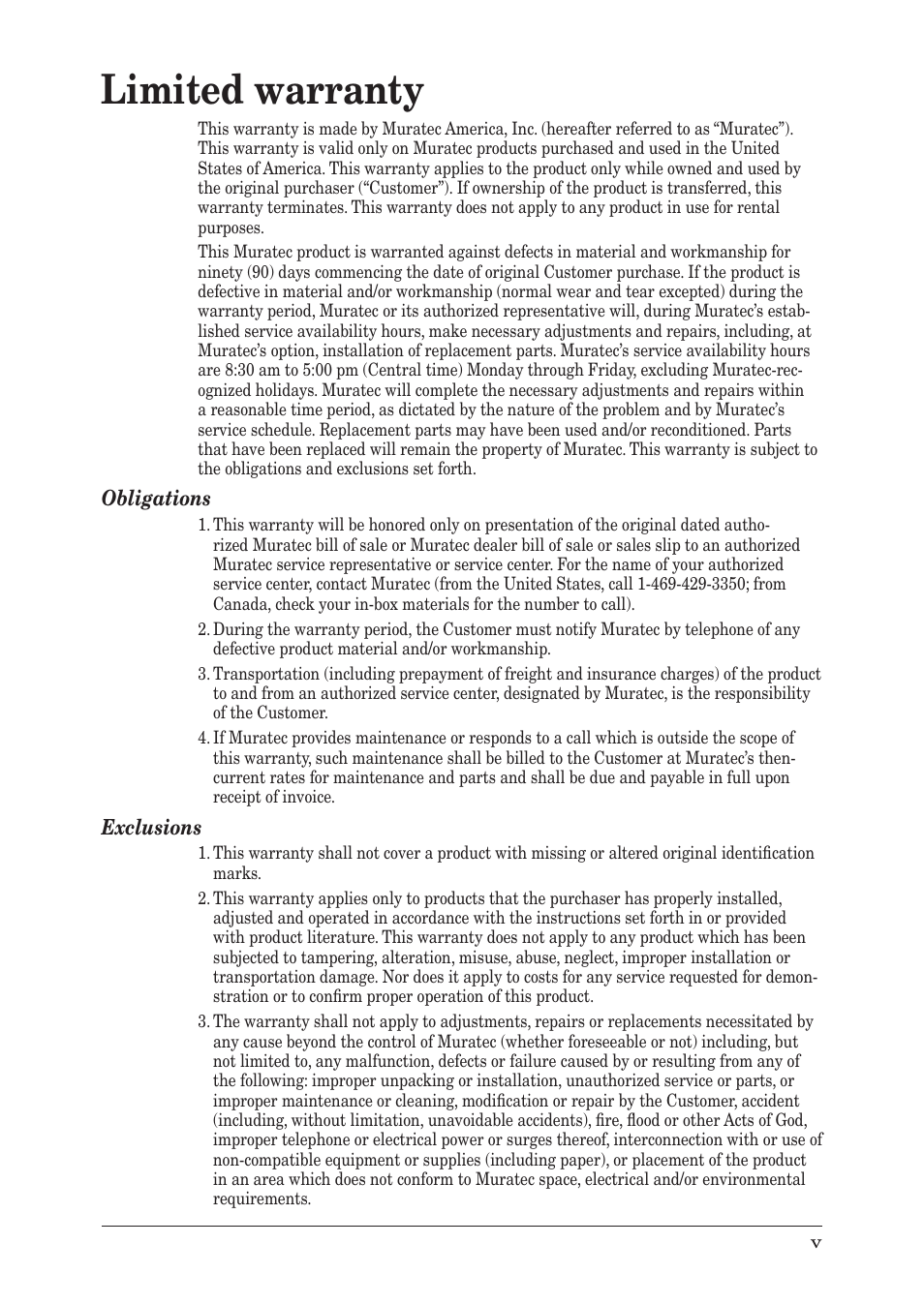 Limited warranty | Muratec MFX-1350 User Manual | Page 13 / 197