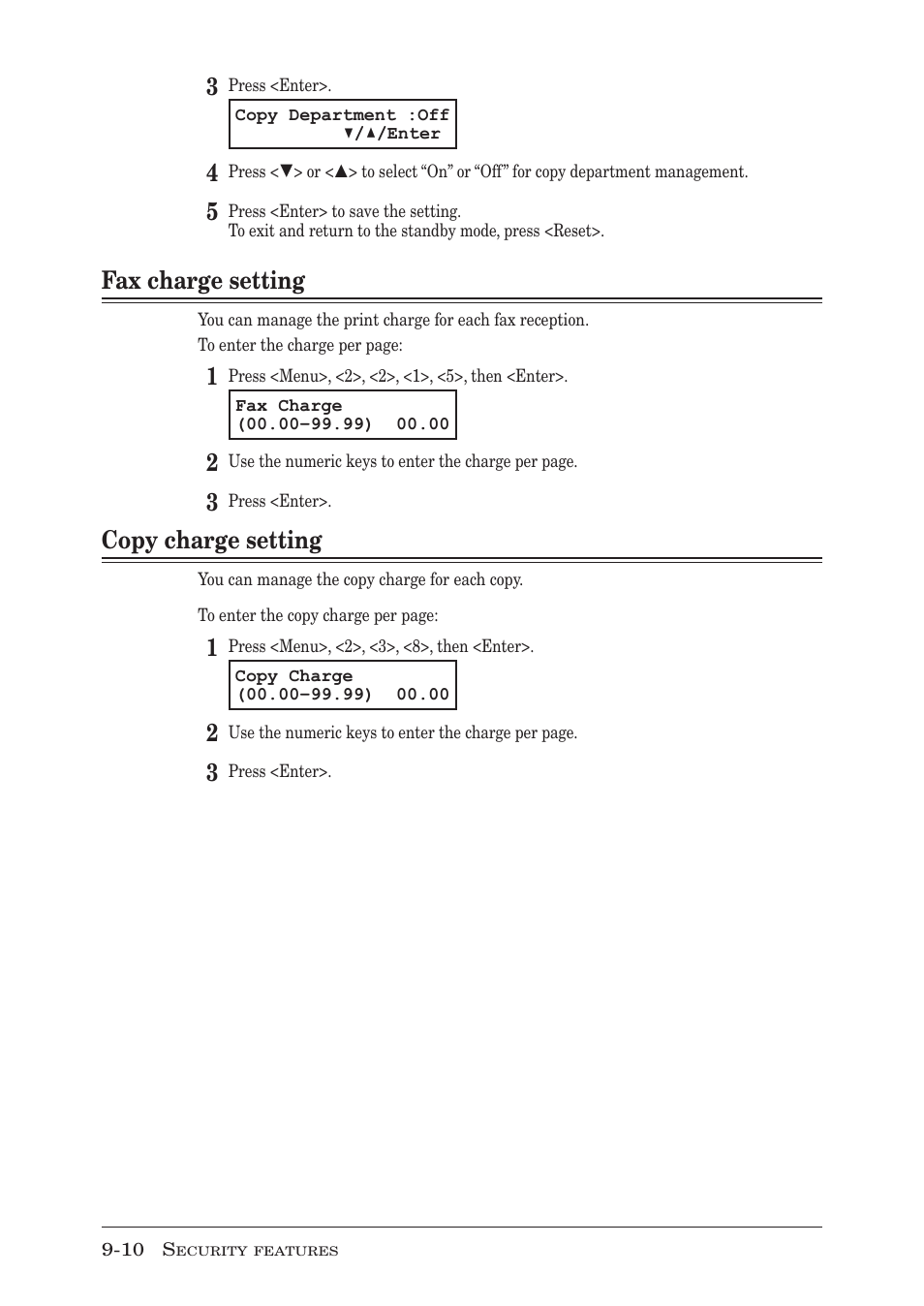 Fax charge setting, Copy charge setting, Fax charge setting -10 | Copy charge setting -10, Fax charge setting -10 copy charge setting -10 | Muratec MFX-1350 User Manual | Page 145 / 197