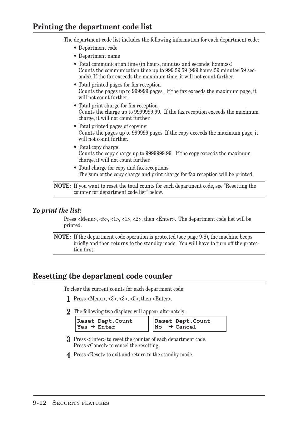 Printing the department code list, Resetting the department code counter, Printing the department code list -12 | Resetting the department code counter -12 | Muratec MFX-1350 User Manual | Page 147 / 197