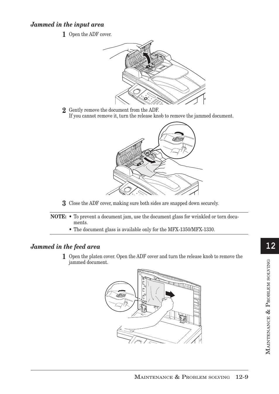 Jammed in the input area, Jammed in the feed area | Muratec MFX-1350 User Manual | Page 172 / 197