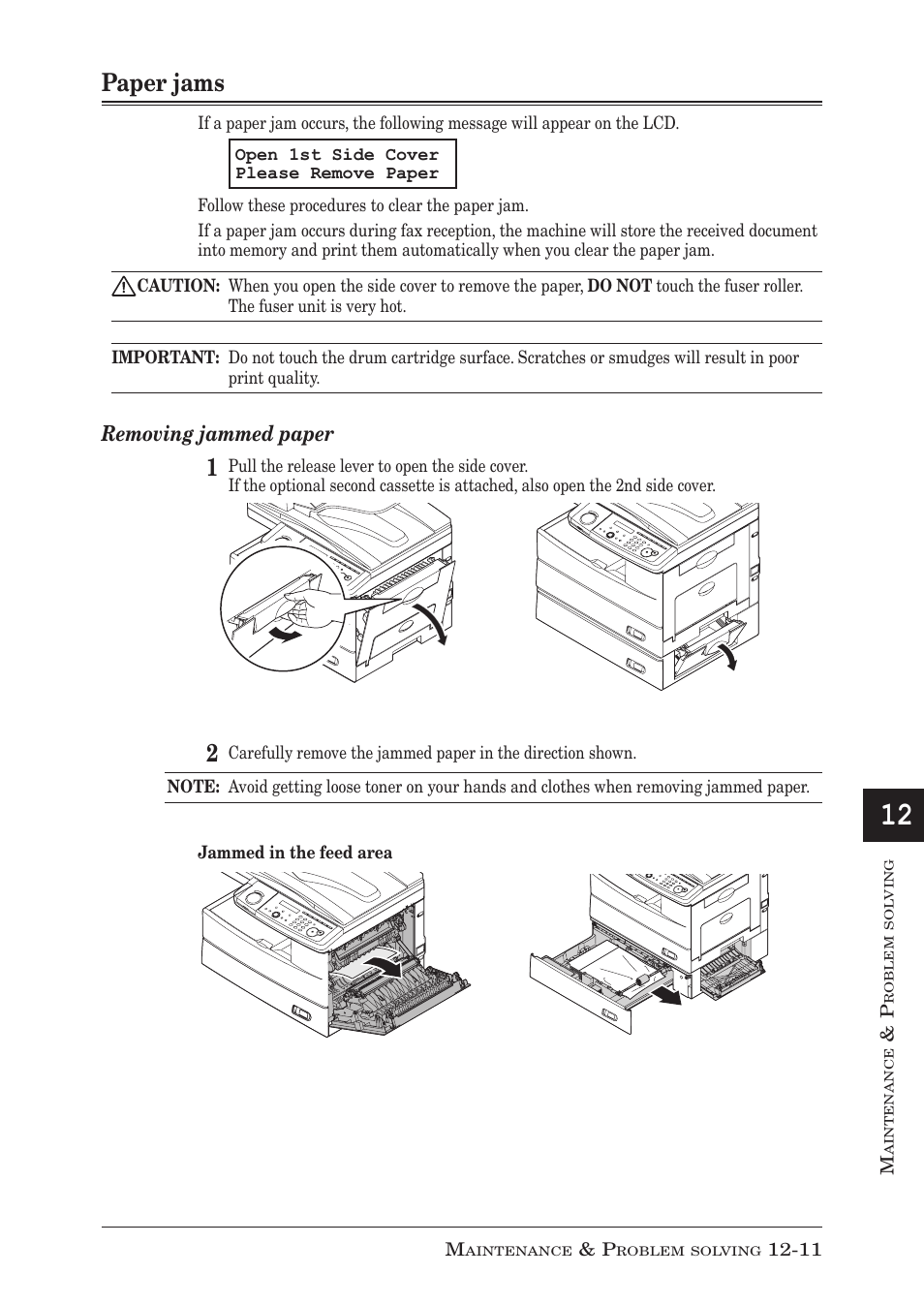 Paper jams, Paper jams -11, Removing jammed paper | Muratec MFX-1350 User Manual | Page 174 / 197