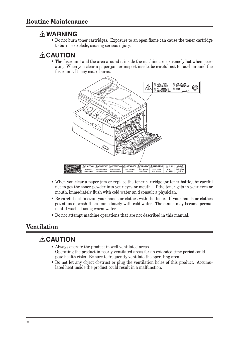 Routine maintenance, Ventilation | Muratec MFX-1350 User Manual | Page 18 / 197