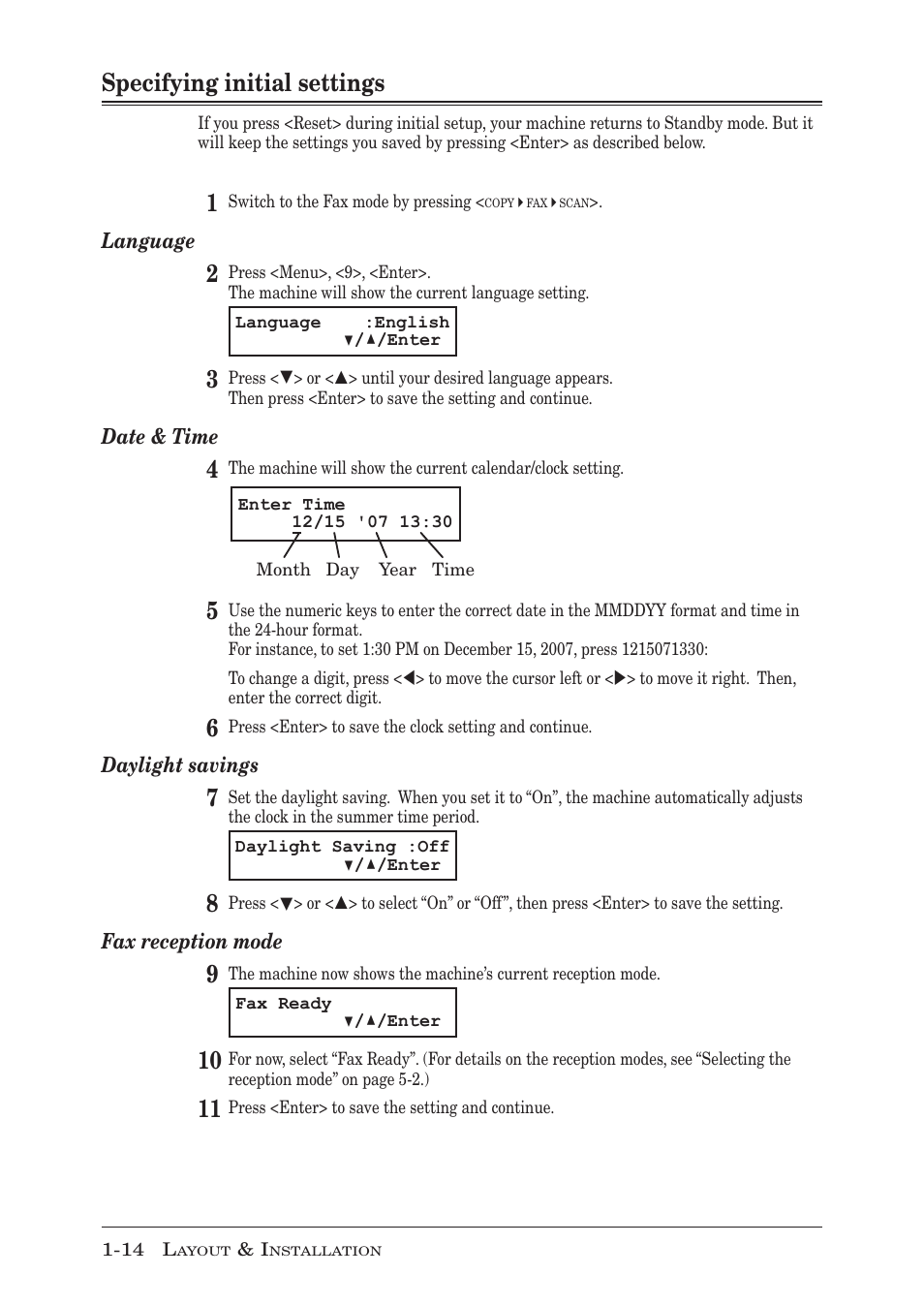 Specifying initial settings, Specifying initial settings -14 | Muratec MFX-1350 User Manual | Page 33 / 197