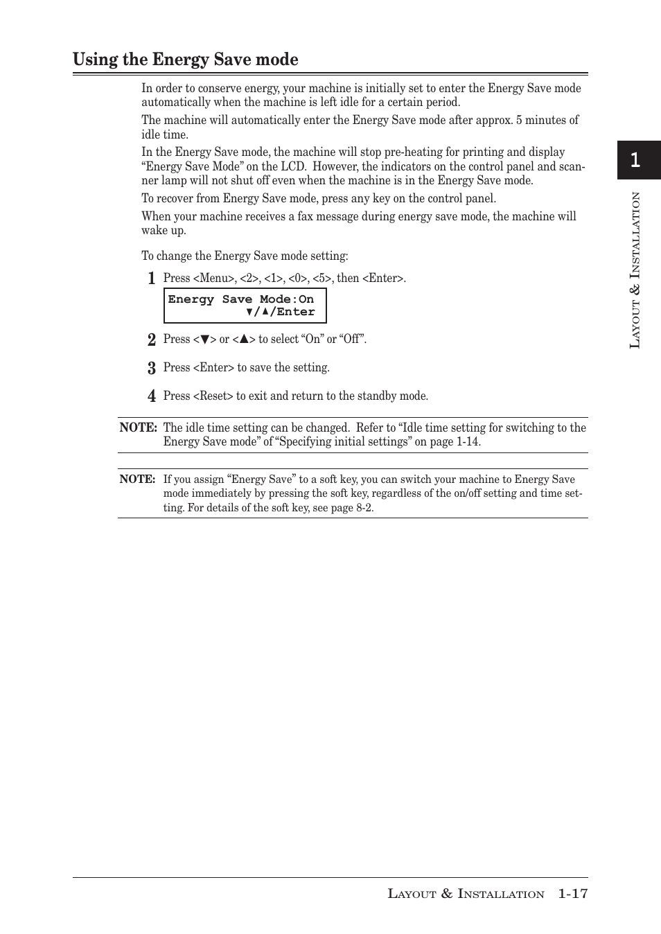 Using the energy save mode, Using the energy save mode -17 | Muratec MFX-1350 User Manual | Page 36 / 197