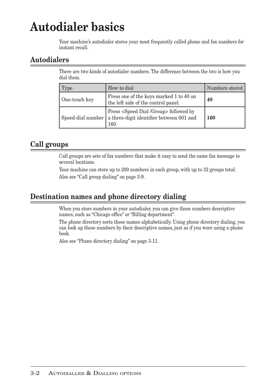 Autodialer basics, Autodialers, Call groups | Destination names and phone directory dialing, Autodialer basics -2, Autodialers -2, Call groups -2, Destination names and phone directory dialing -2 | Muratec MFX-1350 User Manual | Page 55 / 197