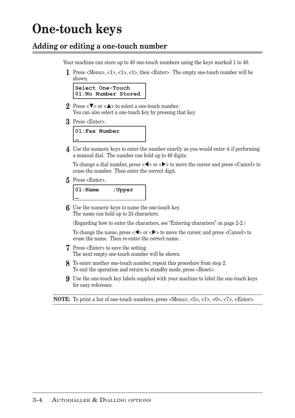 One-touch keys, Adding or editing a one-touch number, One-touch keys -4 | Adding or editing a one-touch number -4 | Muratec MFX-1350 User Manual | Page 57 / 197