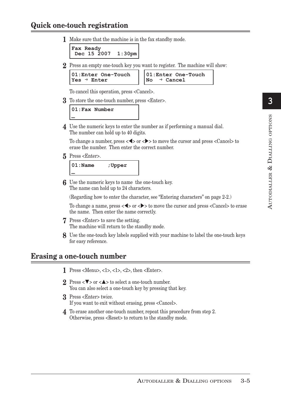 Quick one-touch registration, Erasing a one-touch number, Quick one-touch registration -5 | Erasing a one-touch number -5, Quick one-touch registration 1, Erasing a one-touch number 1 | Muratec MFX-1350 User Manual | Page 58 / 197