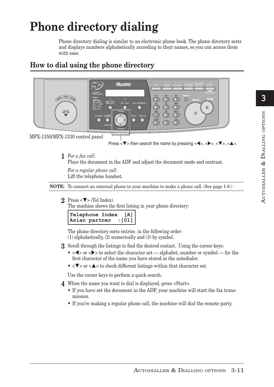 Phone directory dialing, How to dial using the phone directory, Phone directory dialing -11 | How to dial using the phone directory -11 | Muratec MFX-1350 User Manual | Page 64 / 197
