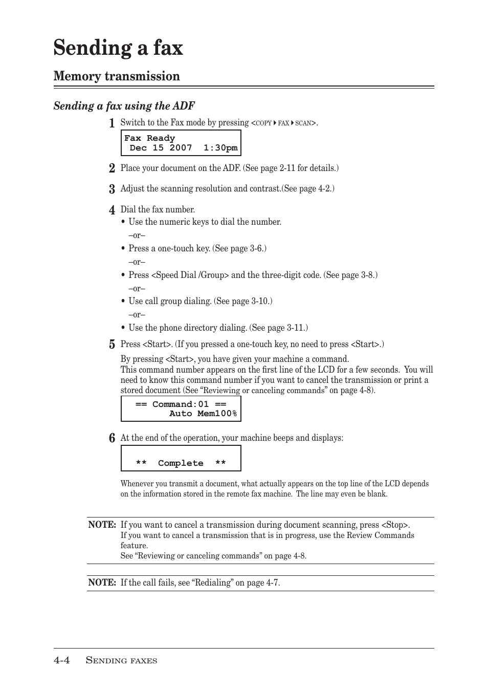 Sending a fax, Memory transmission, Sending a fax -4 | Memory transmission -4 | Muratec MFX-1350 User Manual | Page 69 / 197