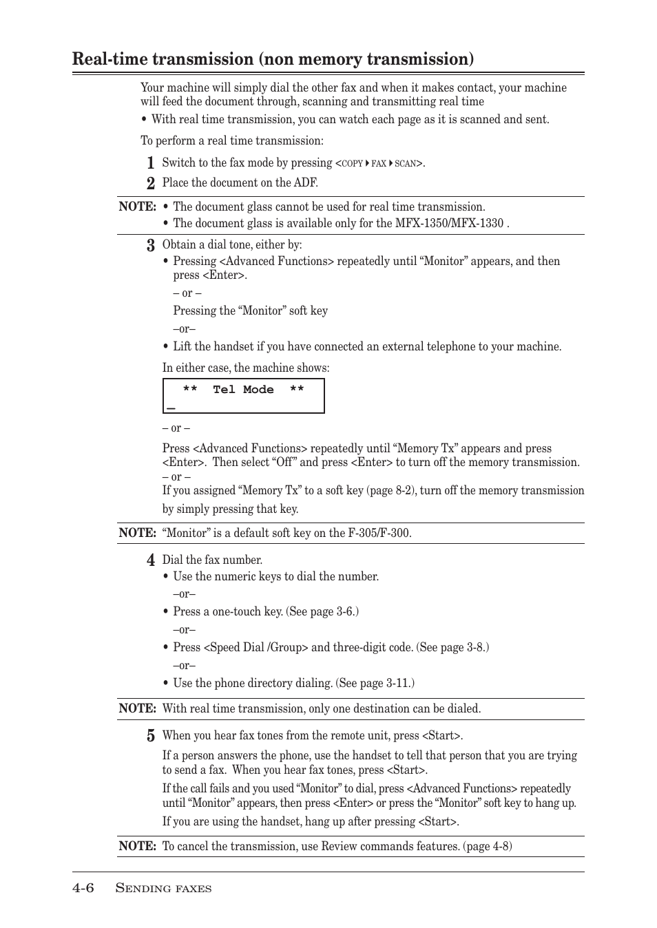 Real-time transmission (non memory transmission) | Muratec MFX-1350 User Manual | Page 71 / 197
