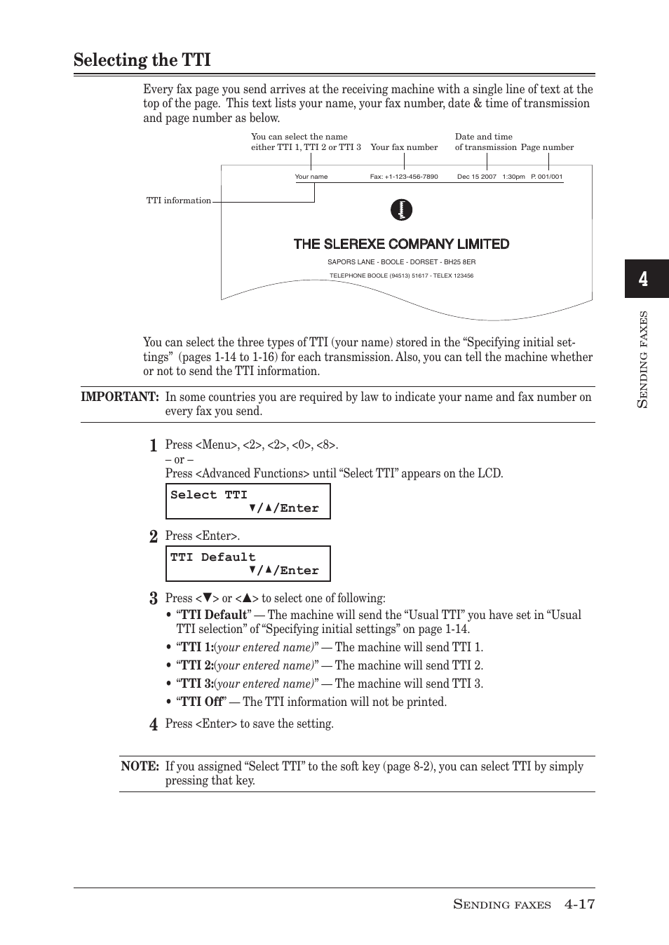 Selecting the tti, Selecting the tti -17, P. 4-17 | Muratec MFX-1350 User Manual | Page 82 / 197