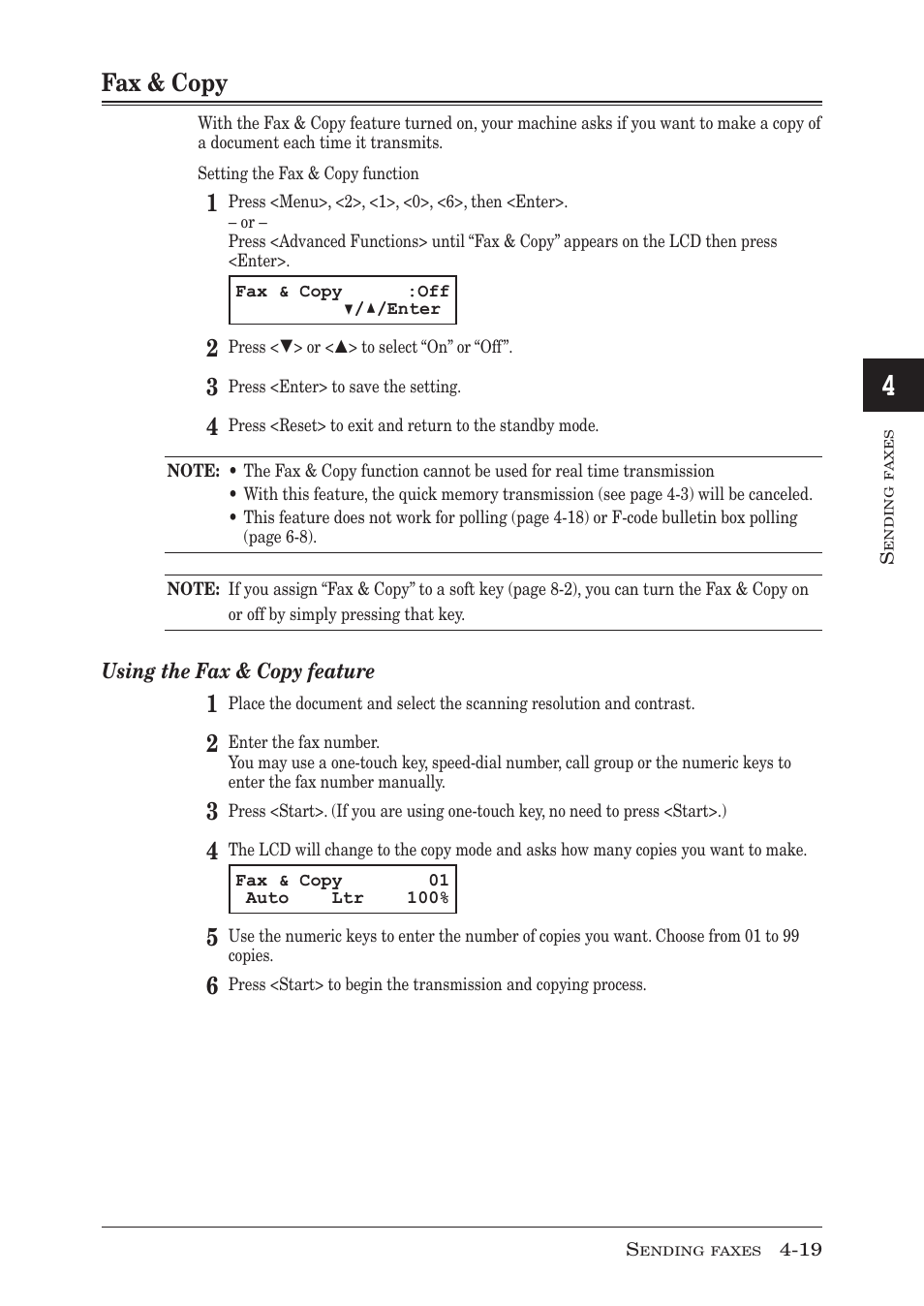 Fax & copy, Fax & copy -19, P. 4-19 | Muratec MFX-1350 User Manual | Page 84 / 197