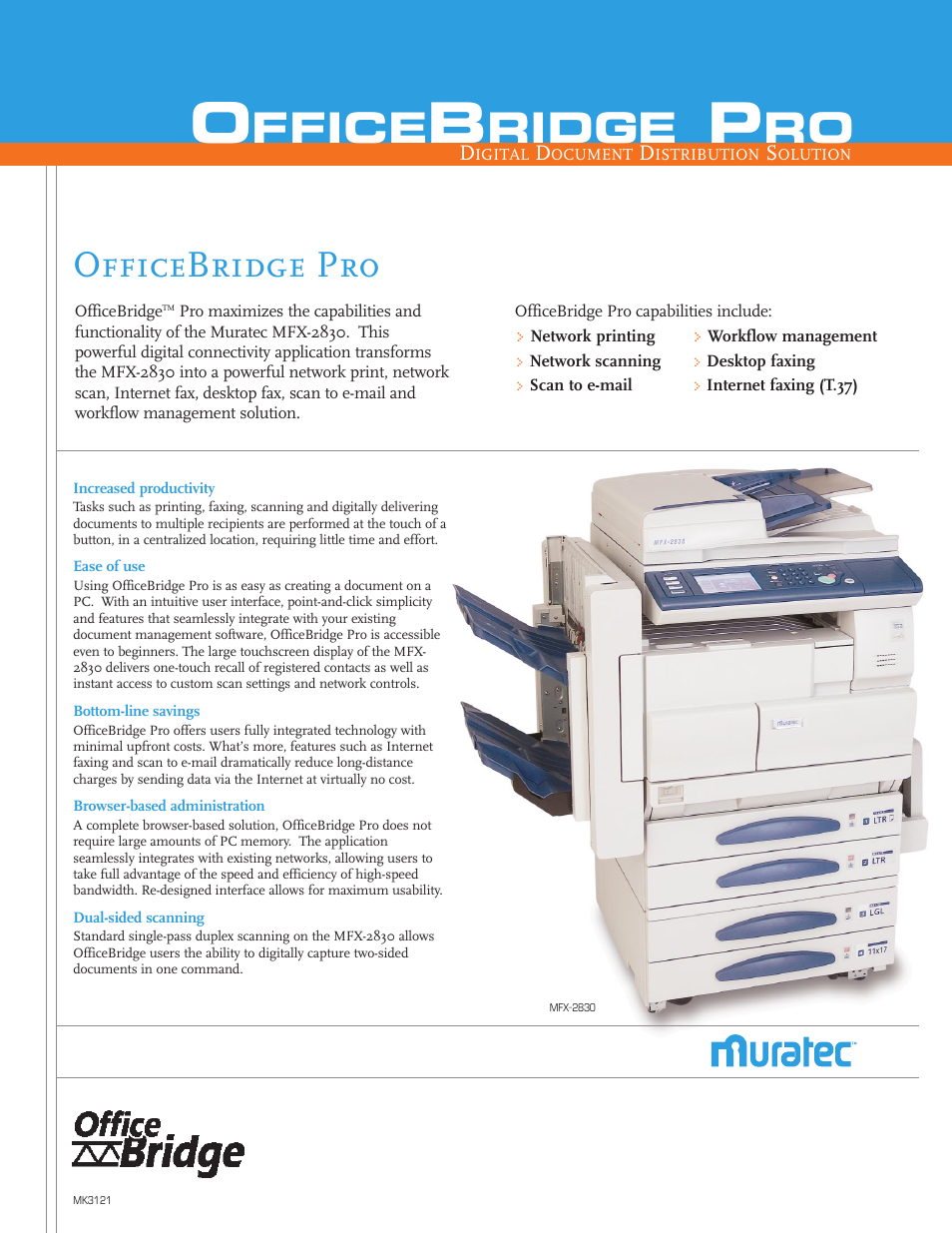 Muratec OFFICEBRIDGE MFX-2830 User Manual | 2 pages