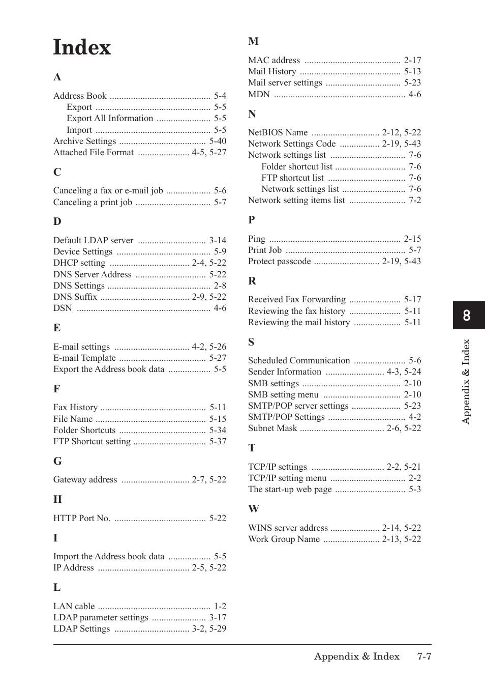 Index | Muratec F-520 User Manual | Page 108 / 110