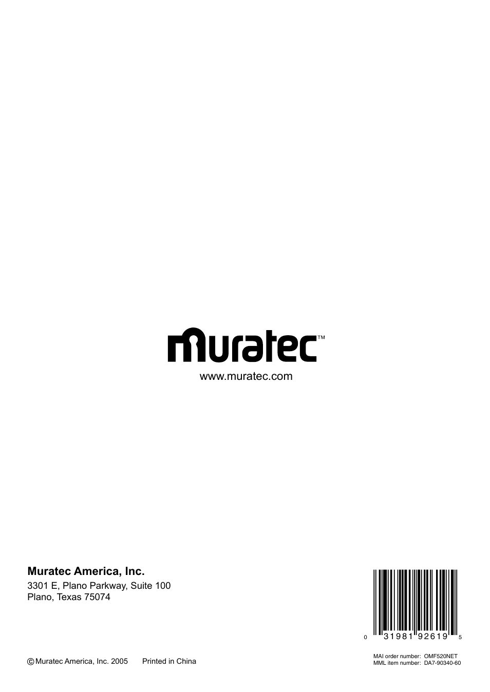 Network guide, Plain-paper digital fax/copier/printer/scanner | Muratec F-520 User Manual | Page 110 / 110