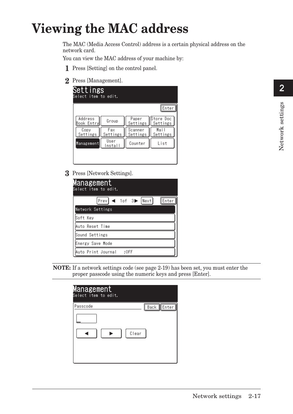 Viewing the mac address | Muratec F-520 User Manual | Page 24 / 110