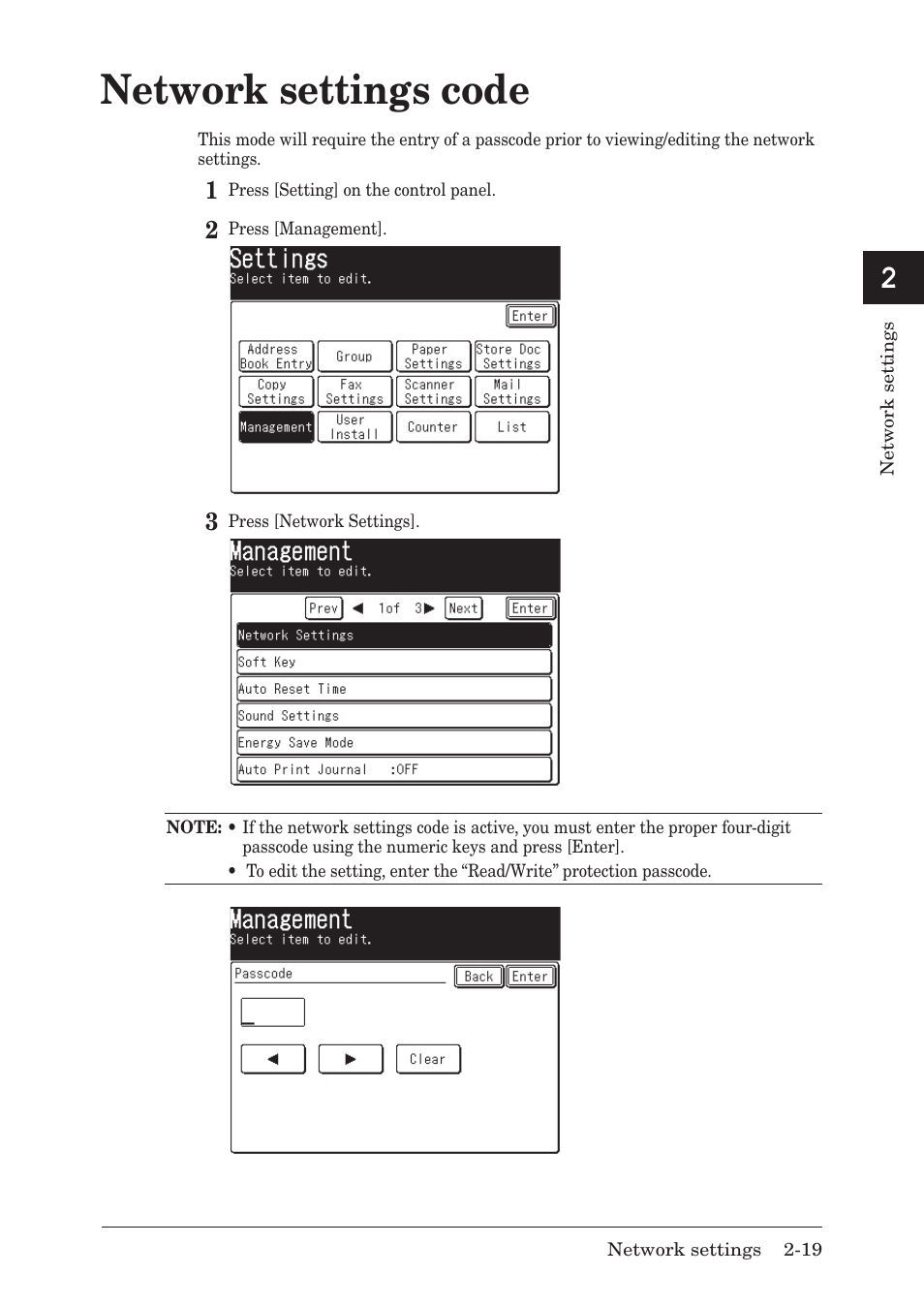 Network settings code | Muratec F-520 User Manual | Page 26 / 110