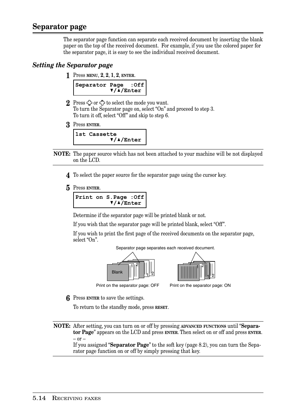 Separator page, Setting the separator page | Muratec PLAIN-PAPER DIGITAL FAX/COPIER/PRINTER/SCANNER MFX-1330 User Manual | Page 100 / 189