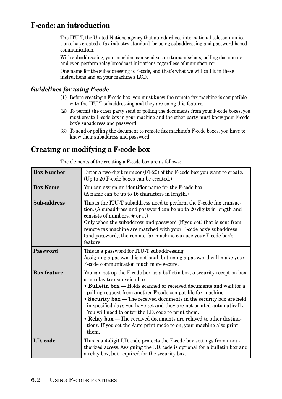 F-code: an introduction, Creating or modifying a f-code box, Guidelines for using f-code | Muratec PLAIN-PAPER DIGITAL FAX/COPIER/PRINTER/SCANNER MFX-1330 User Manual | Page 102 / 189