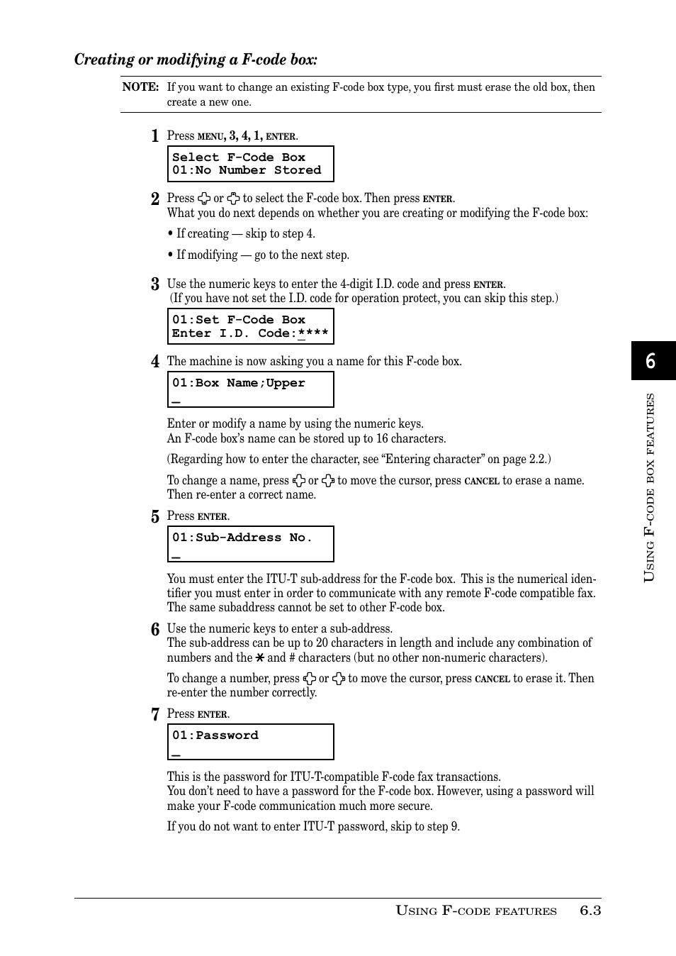 Creating or modifying a f-code box | Muratec PLAIN-PAPER DIGITAL FAX/COPIER/PRINTER/SCANNER MFX-1330 User Manual | Page 103 / 189