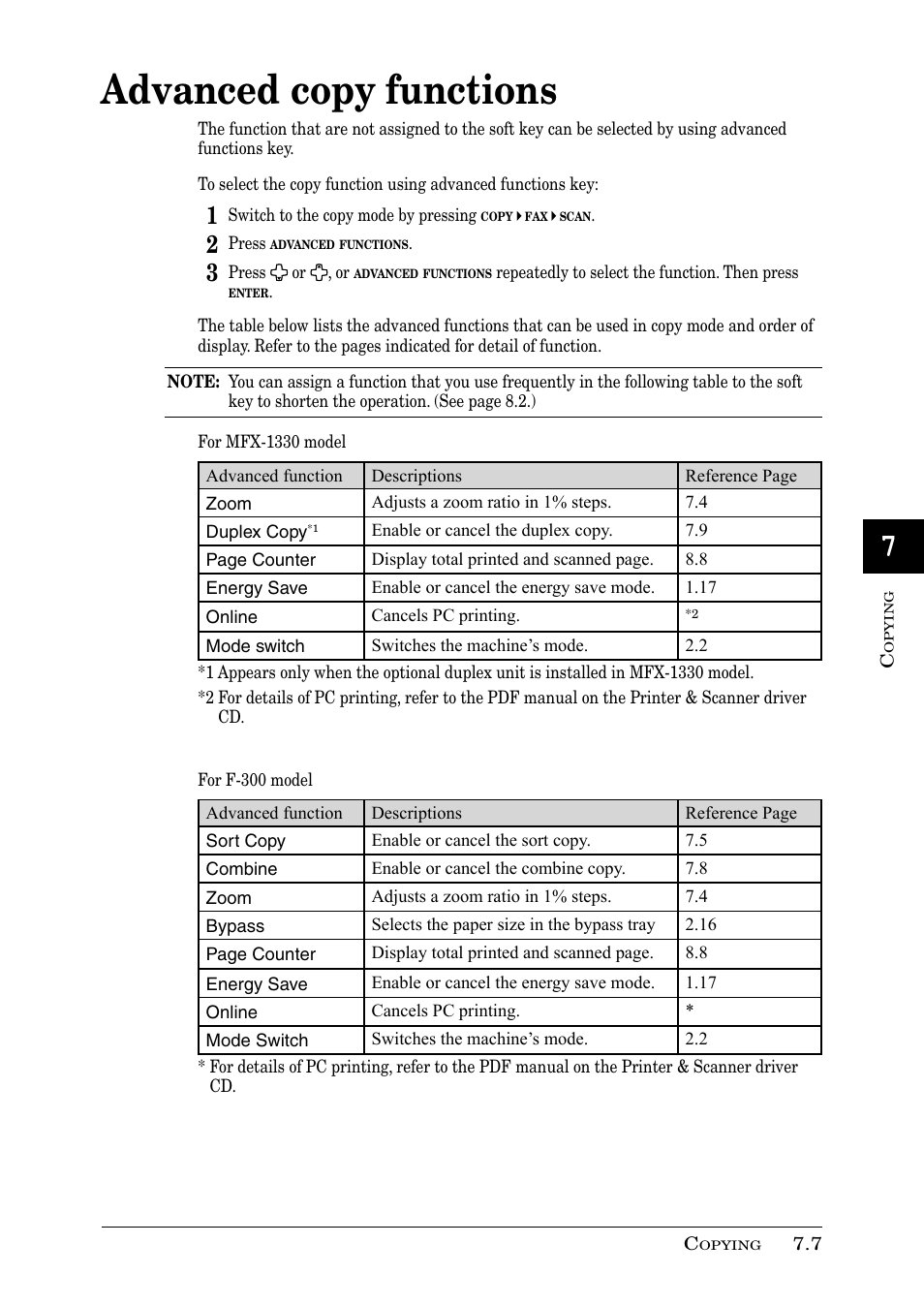 Advanced copy functions | Muratec PLAIN-PAPER DIGITAL FAX/COPIER/PRINTER/SCANNER MFX-1330 User Manual | Page 119 / 189
