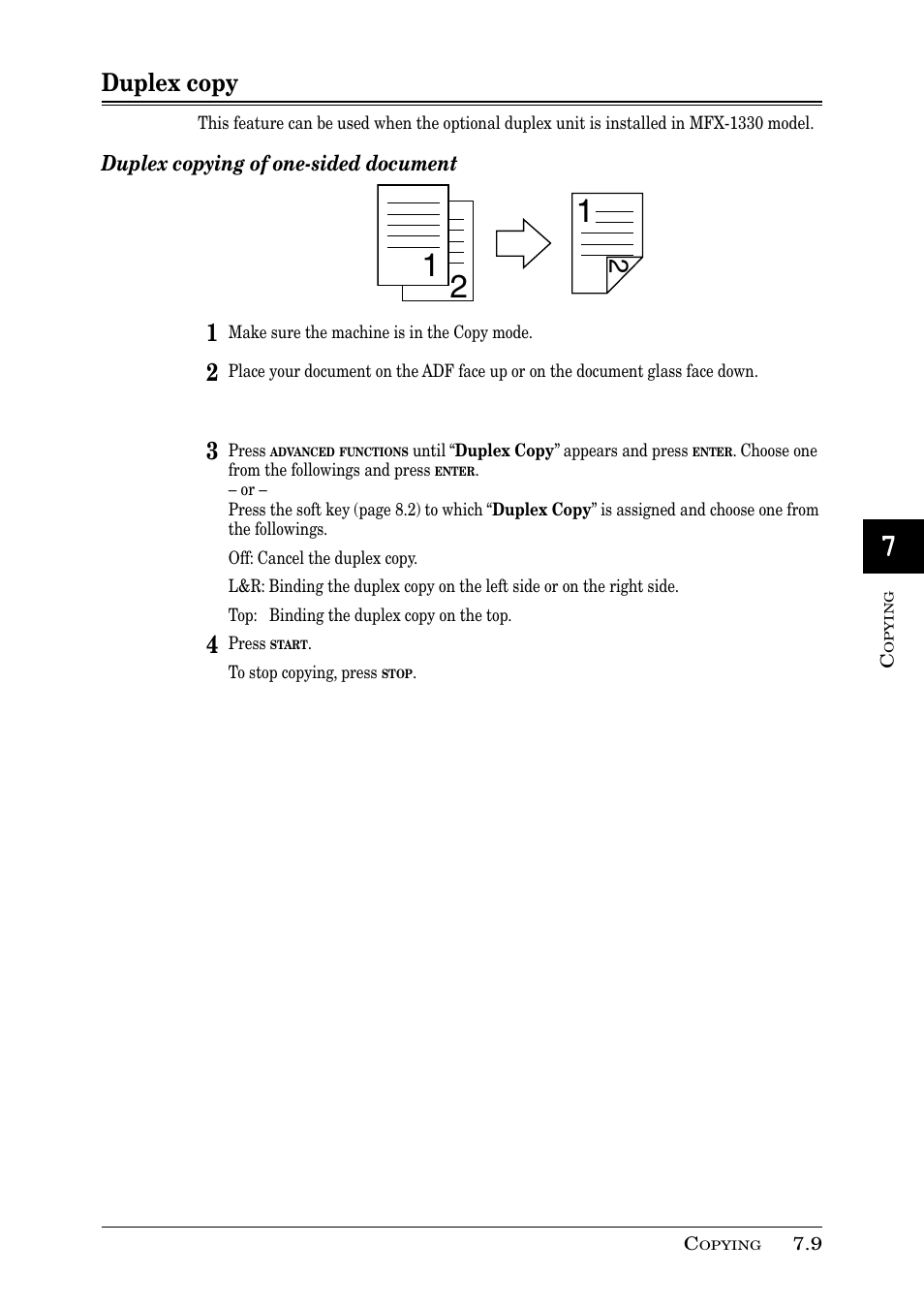 Duplex copy | Muratec PLAIN-PAPER DIGITAL FAX/COPIER/PRINTER/SCANNER MFX-1330 User Manual | Page 121 / 189