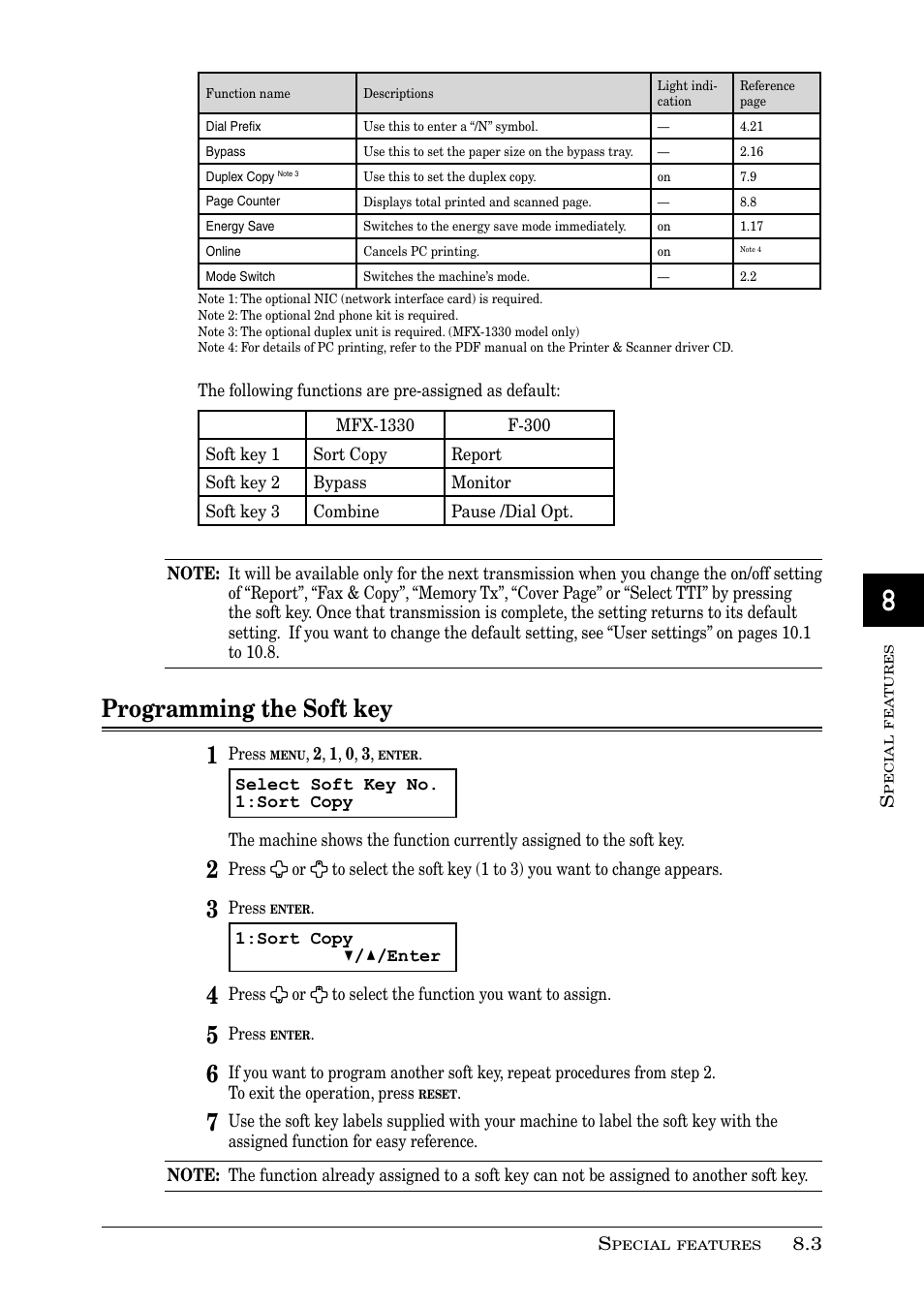 Programming the soft key 1 | Muratec PLAIN-PAPER DIGITAL FAX/COPIER/PRINTER/SCANNER MFX-1330 User Manual | Page 125 / 189