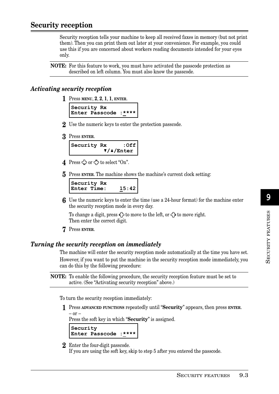 Security reception | Muratec PLAIN-PAPER DIGITAL FAX/COPIER/PRINTER/SCANNER MFX-1330 User Manual | Page 133 / 189
