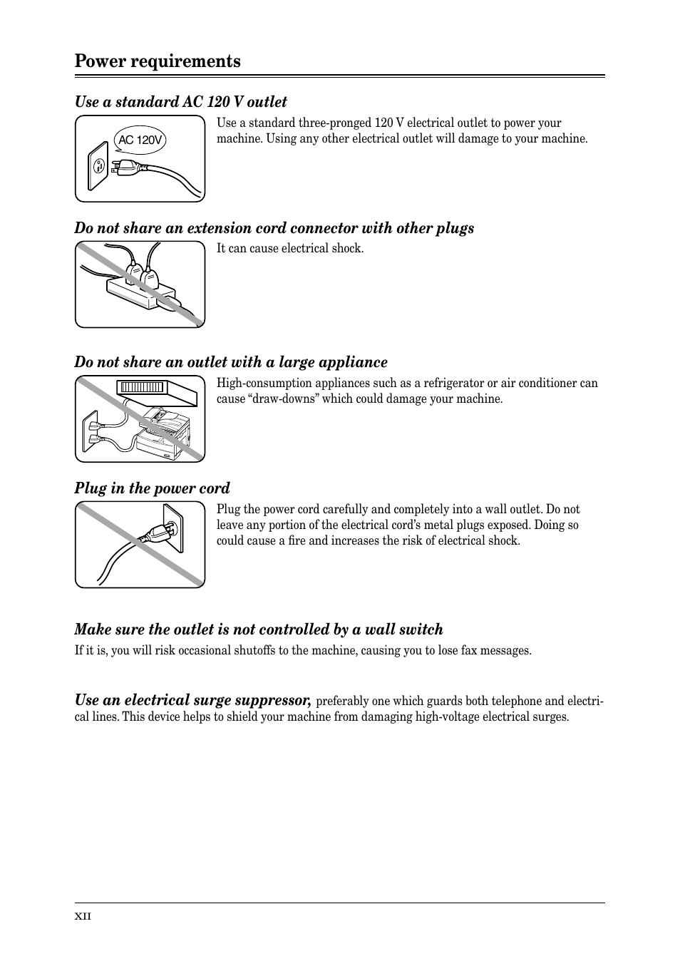 Power requirements | Muratec PLAIN-PAPER DIGITAL FAX/COPIER/PRINTER/SCANNER MFX-1330 User Manual | Page 14 / 189