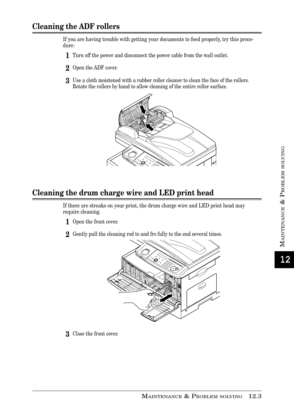 Cleaning the adf rollers, Cleaning the drum charge wire and led print head | Muratec PLAIN-PAPER DIGITAL FAX/COPIER/PRINTER/SCANNER MFX-1330 User Manual | Page 161 / 189