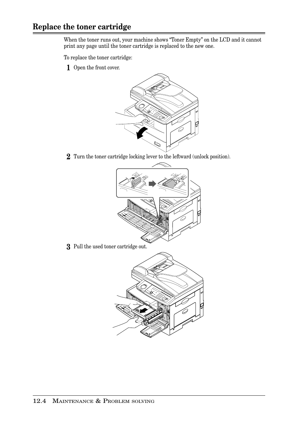 Replace the toner cartridge | Muratec PLAIN-PAPER DIGITAL FAX/COPIER/PRINTER/SCANNER MFX-1330 User Manual | Page 162 / 189