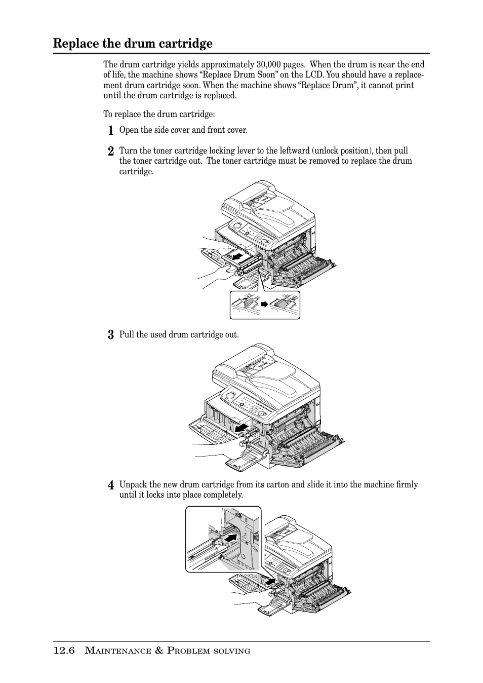 Replace the drum cartridge | Muratec PLAIN-PAPER DIGITAL FAX/COPIER/PRINTER/SCANNER MFX-1330 User Manual | Page 164 / 189