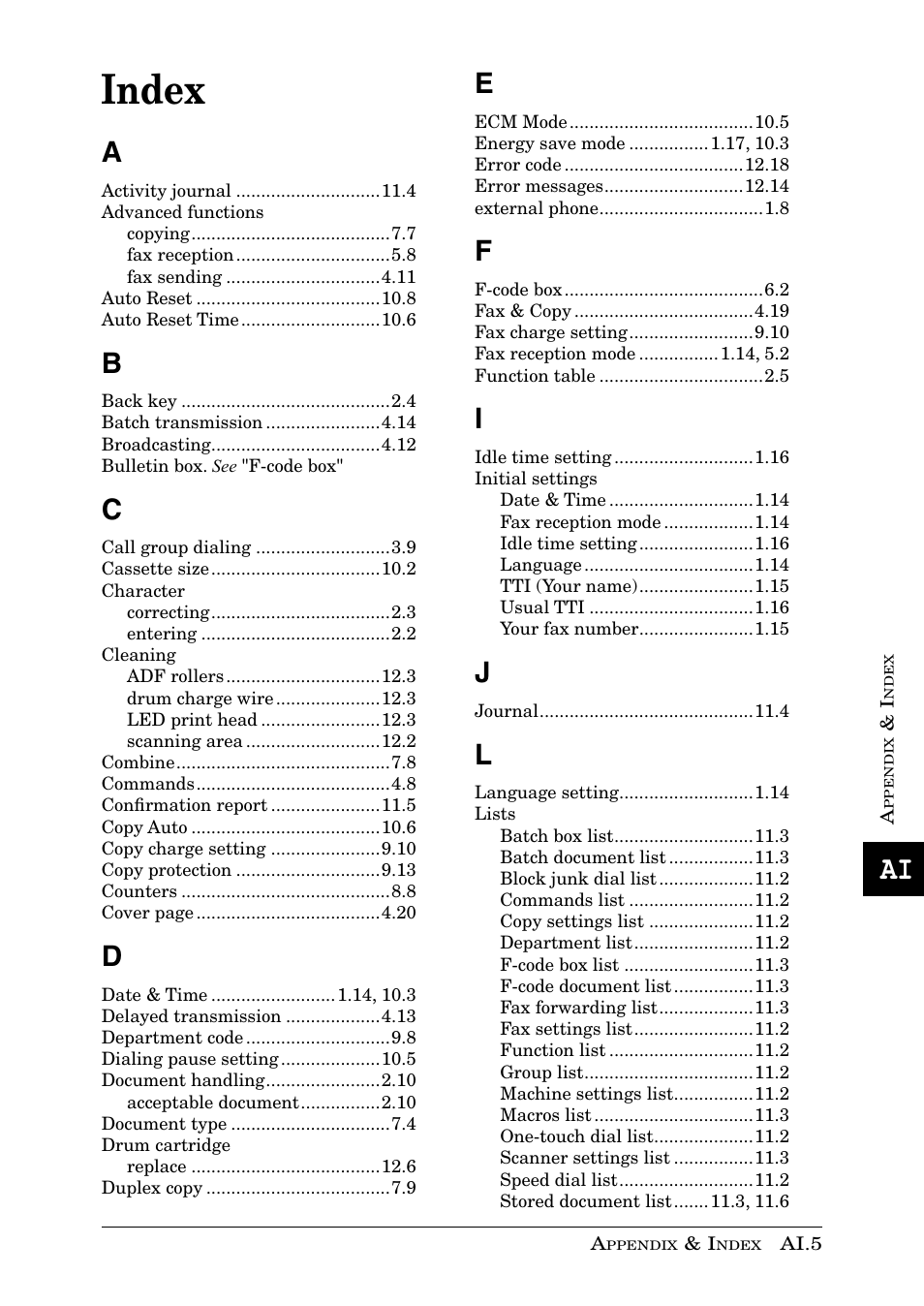Index | Muratec PLAIN-PAPER DIGITAL FAX/COPIER/PRINTER/SCANNER MFX-1330 User Manual | Page 187 / 189