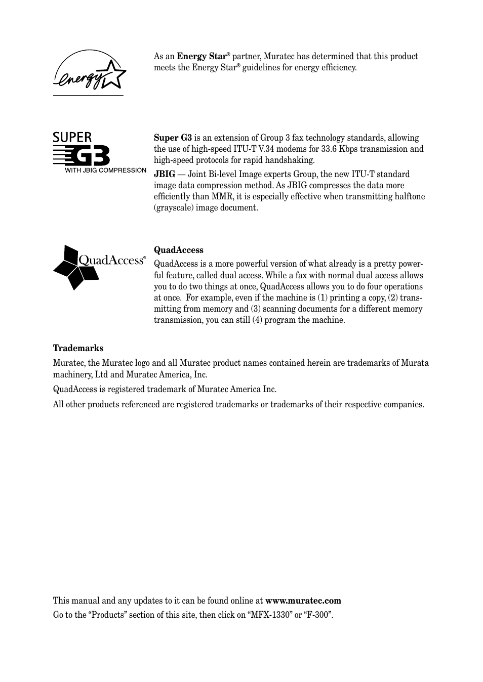 Muratec PLAIN-PAPER DIGITAL FAX/COPIER/PRINTER/SCANNER MFX-1330 User Manual | Page 2 / 189