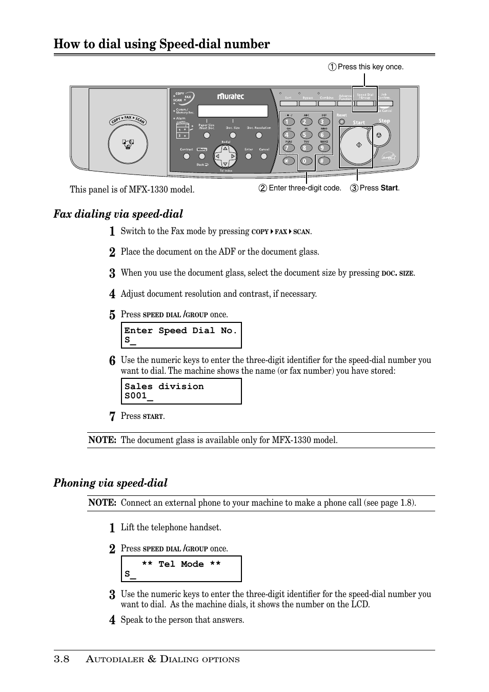 How to dial using speed-dial number, Fax dialing via speed-dial, Phoning via speed-dial | Muratec PLAIN-PAPER DIGITAL FAX/COPIER/PRINTER/SCANNER MFX-1330 User Manual | Page 60 / 189