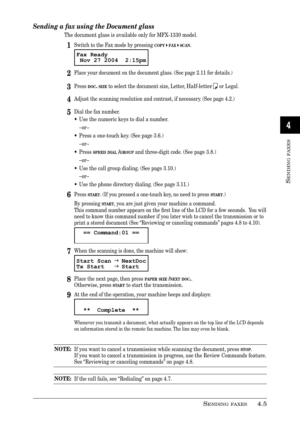 Sending a fax using the document glass | Muratec PLAIN-PAPER DIGITAL FAX/COPIER/PRINTER/SCANNER MFX-1330 User Manual | Page 69 / 189